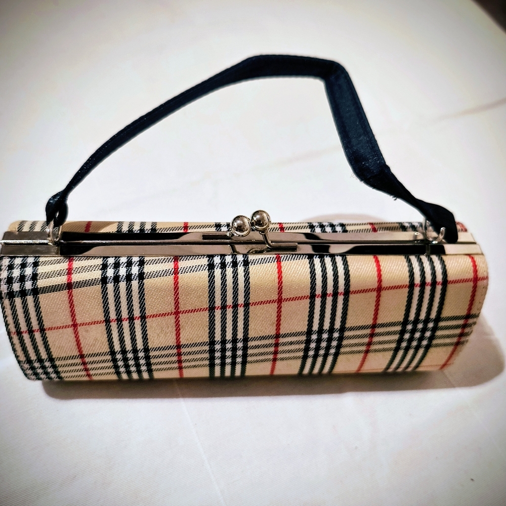 Small Plaid Handbag with Black Strap